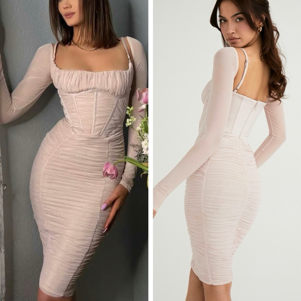 HOUSE OF CB Freyja Crystal Gathered Corset Dress Pink Size XS